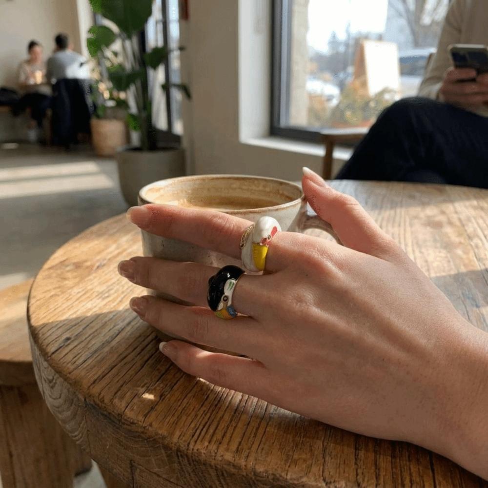 Exaggerated Design Enamel Parrot Ring Metal Material Adjustable Ring Party Gifts