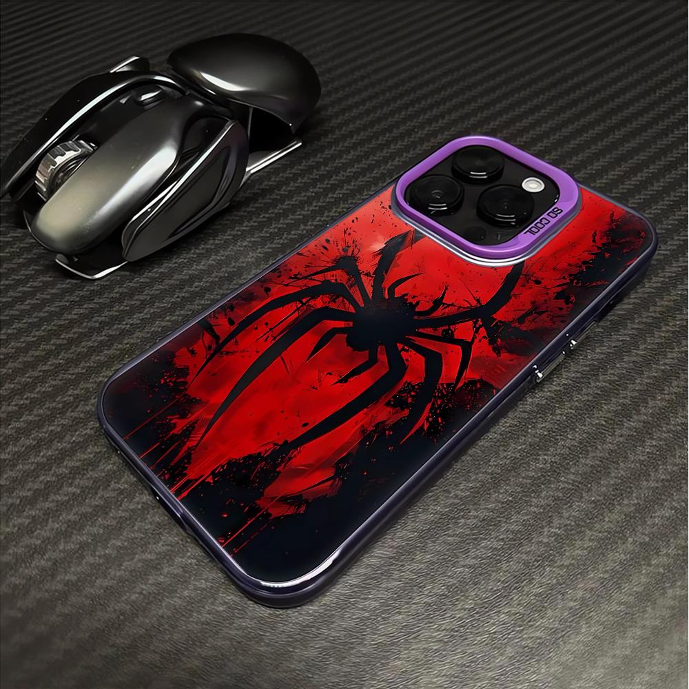 Trendy Retro Black Red Spider Pattern Phone Case for iPhone 16e Pro Max 15 14 13 12 11 Fashionable Phone Shock Absorber Cover