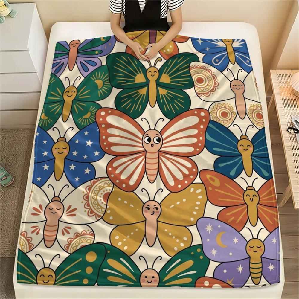 1Pc Butterfly Print Flannel Blanket, High quality Comfortable for All Seasons, Home Decor, Warmth and Comfort, Perfect for Christmas Gifts