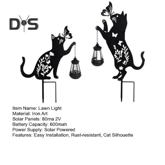 2 Pcs Metal Cat Solar Lights Outdoor Black Cat And Butterfly Yard Sign Waterproof Cat Silhouette Stake Lawn Light for Garden Patio