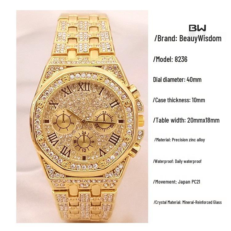 **Relógio de Pulso Bracelete Três Olhares BW Novo Prata Rosa Imitação Diamante**