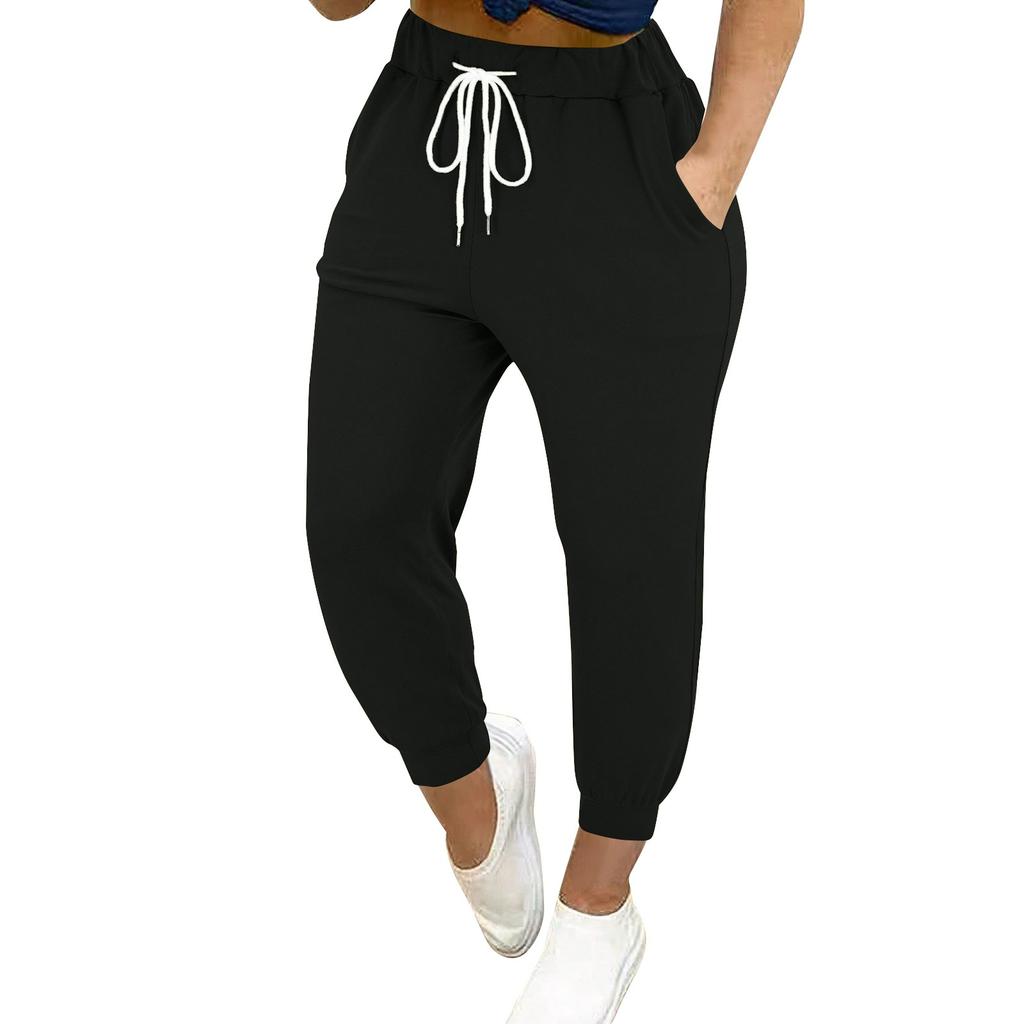 Women's Color Loose Slimming Running Fitness Pants High Waist Lace-up Small Foot Pocket Pant Pant