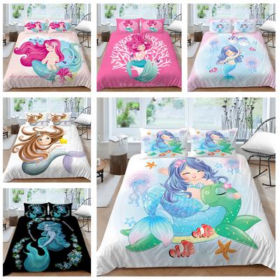 3D Vzor mořské panny Ložní souprava Vzor krásy Povlak na přikrývku Povlak na polštář 2 nebo 3 kusy Mikrovlákno Měkké a pohodlné Domácí dekorace