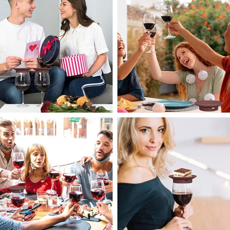 4 Piece Silicone Wine Cup Covers With Snacks Trays Efficient Dishwasher Safe Multipurpose Kitchens Accessories