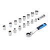17Pcs Pass Through Socket Set 3 8in 1 2in Drive Metric Sockets with 2 in 1 72 Tooth Ratchet Cr V Steel