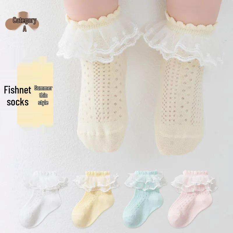 Summer Baby Girl Mesh Socks - Lace Trim, Breathable Cotton, Class A