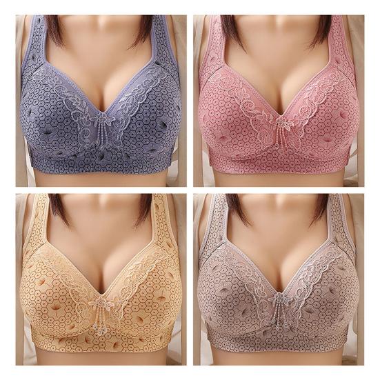Women Bra Lace Seamless Wide Elastic Strap Solid Color Shockproof Push-up Anti-snagging Mesh Wireless Seamless Yoga Daily Bra