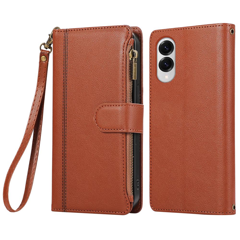 For Samsung Galaxy S25 Edge Case Multi Card Slots Zipper Leather Phone Cover with Wrist Strap