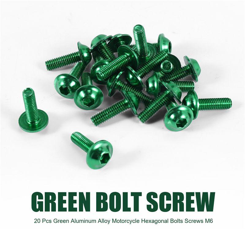 Feb.20 Pcs Green Aluminum Alloy Motorcycle Hexagonal Bolts Screws M6