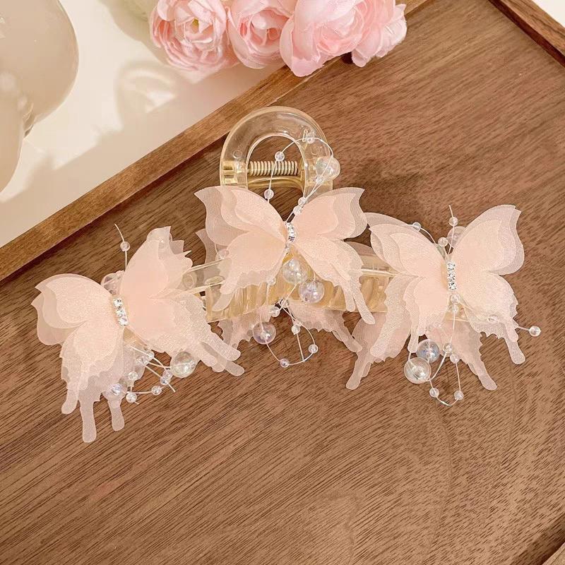 

AWAYTR New Fashion Simulation Butterfly Hair Clips Women Elegant Pearl Bow Ponytail Clip Sweet Crab Claw Headdress