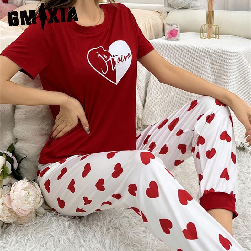 GMXIA T-shirt Trousers Casual and Comfortable Women's Pyjamas Homewear Set Can Be Worn Outside