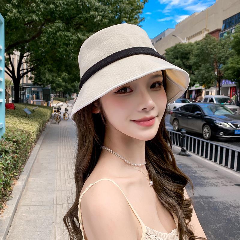 Spring and Autumn New Hat Women's High-end Sense Pearl Decorative Bucket Hat Summer Sunscreen Washbasin Hat