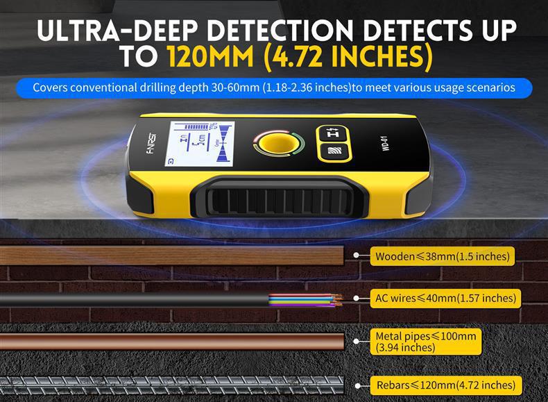 FNIRSI WD-01 Wall Detector for Steel Bars, Pipelines, and Wires - Metal Measurement and Scanning Tool