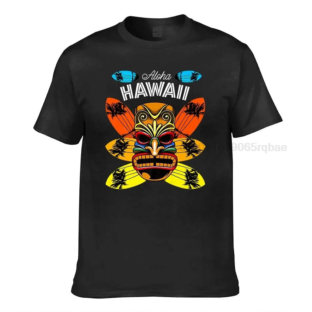 Aloha Hawaii Tiki And Surfboards Funny Luau Vacation Lover Premium Tshirt T Shirt For Unisex Design T Shirt Printed Cotton