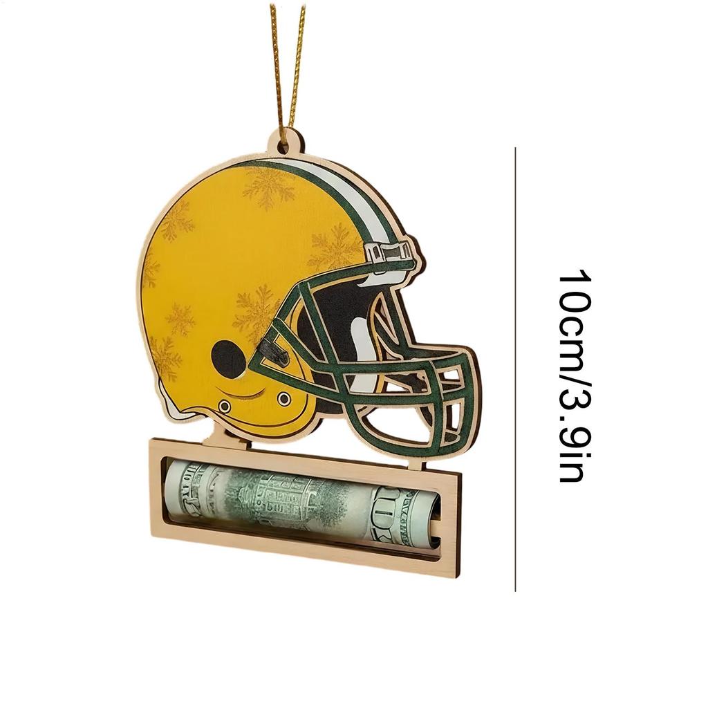 Football Fan Money Holder Ornament Wooden Helmet Home Decor Christmas Handcrafted Money Holders For Birthday Thanksgiving