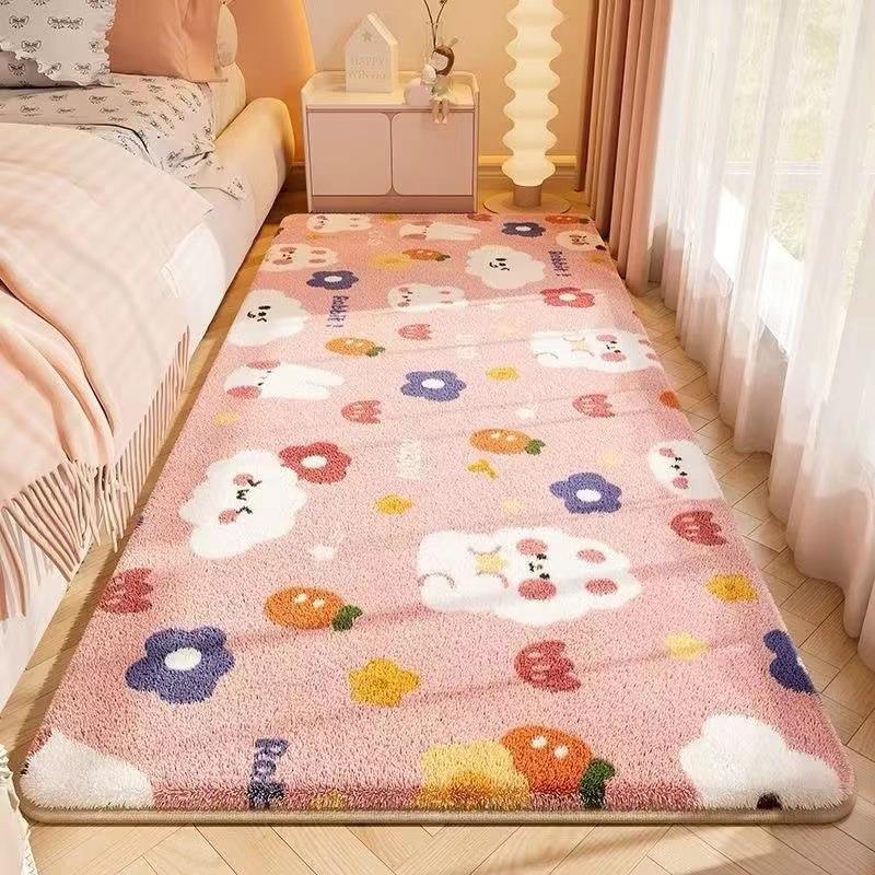 Adorable Cartoon Kids' Faux Cashmere Non-Slip Rug - Soft & Dirt-Resistant for Bedroom or Balcony