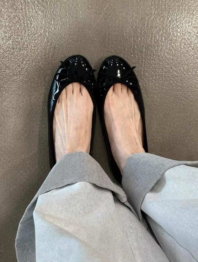 Sheepskin version~ Gentle retro bow flat-bottomed ballet shoes for women's comfortable soft-soled round head one-pedal light-mouth single shoes