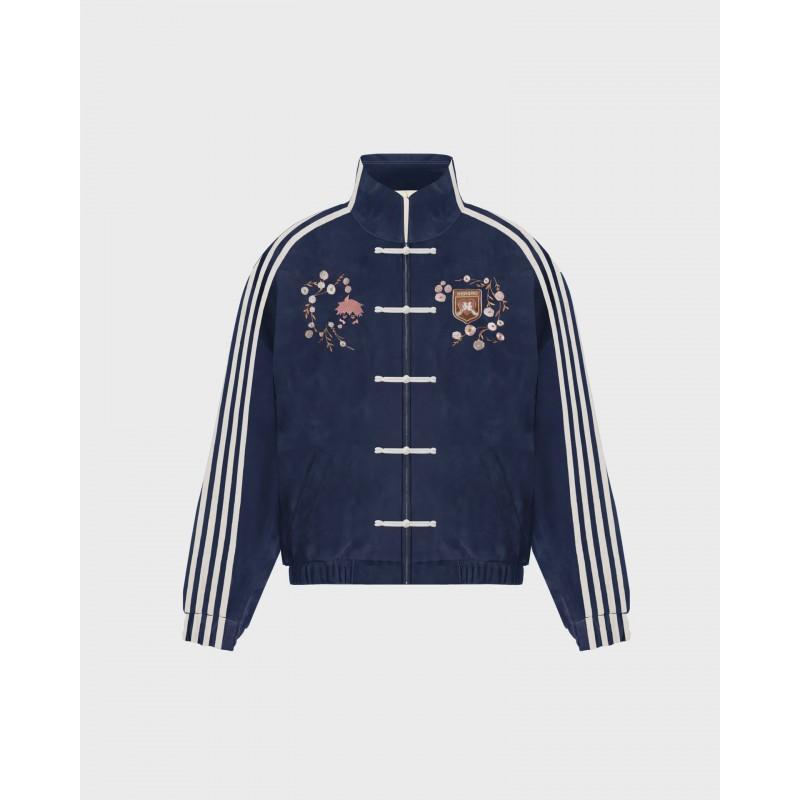 Unisex Oversized Chinese Style Embroidered Cherry Blossom Jacket With Mandarin Collar Toggle Buttons