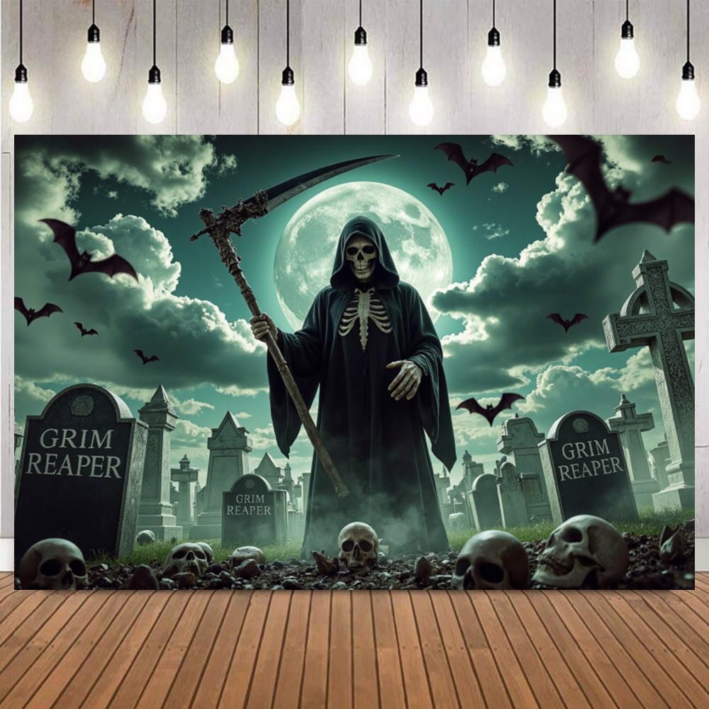 Halloween Grim Reaper Backdrop Horror Party Banner Kids Room Photo Poster Decor Background4