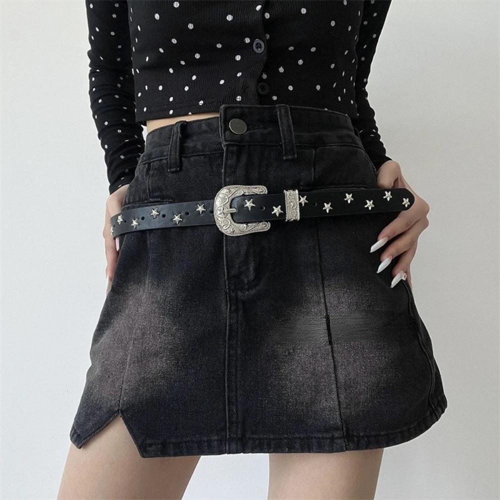 Punk Y2K Breiter Gürtel Punk Stil PU Leder Taillenbänder Mode Sternnieten Taillengürtel Geschenk