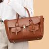 Large Capacity Brown Tote Bag Women Retro Chic Shoulder Crossbody With Top Flap