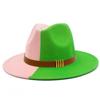 French Retro Double-color Woolen Top Hat Simple Belt Buckle Hepburn Style Wide-brimmed Cowboy Hat British Style Jazz Hat