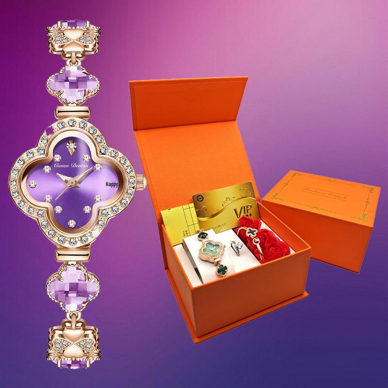 Damenmode Quarz Uhr mit vierblättrigem Kleeblatt Armband