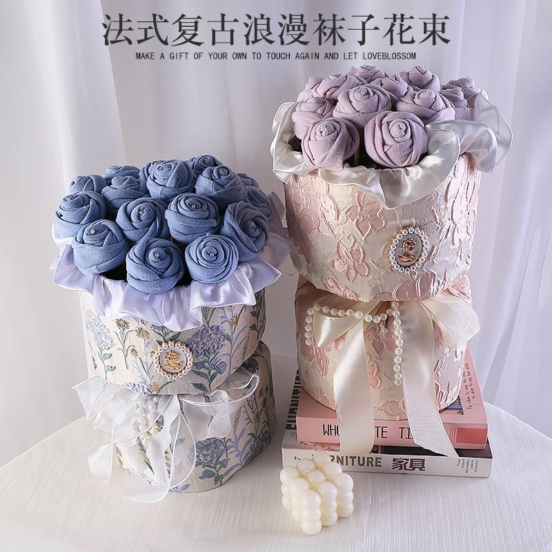 Handmade Sock Bouquet Gift Valentines Day Cotton Mid-Calf Socks In Romantic Colors Unisex Casual Style
