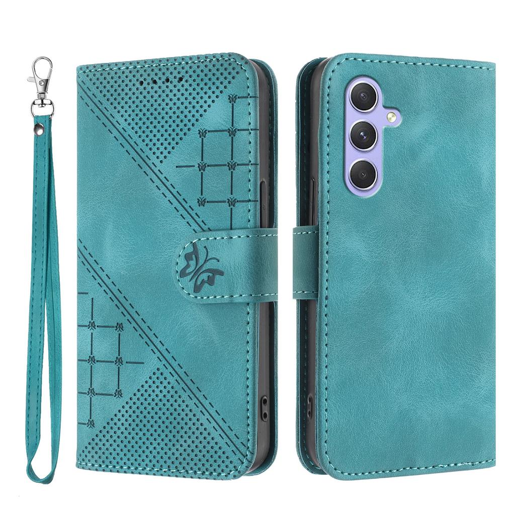 For Samsung Galaxy A55 5G Leather Wallet Case Butterfly Flower Imprinted Phone Cover with Strap