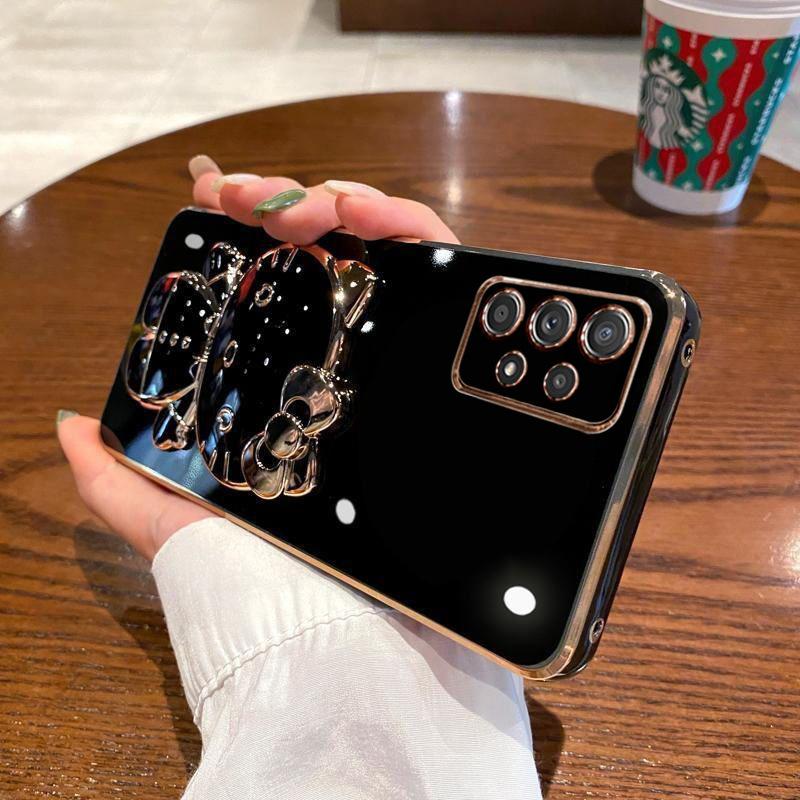 Samsung A11 Mobile Phone Case Electroplated Cat Bracket Makeup Mirror Galaxy A11 Silicone Soft Case Protective Case