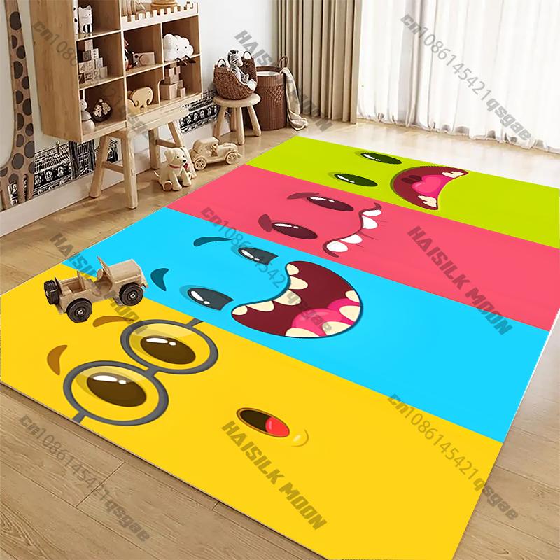 Cute Cartoon Silly Faces Printed Carpet Bedroom Living Room Sofa Study Children's Room Decorative Rug Multi-size Non-slip Mats