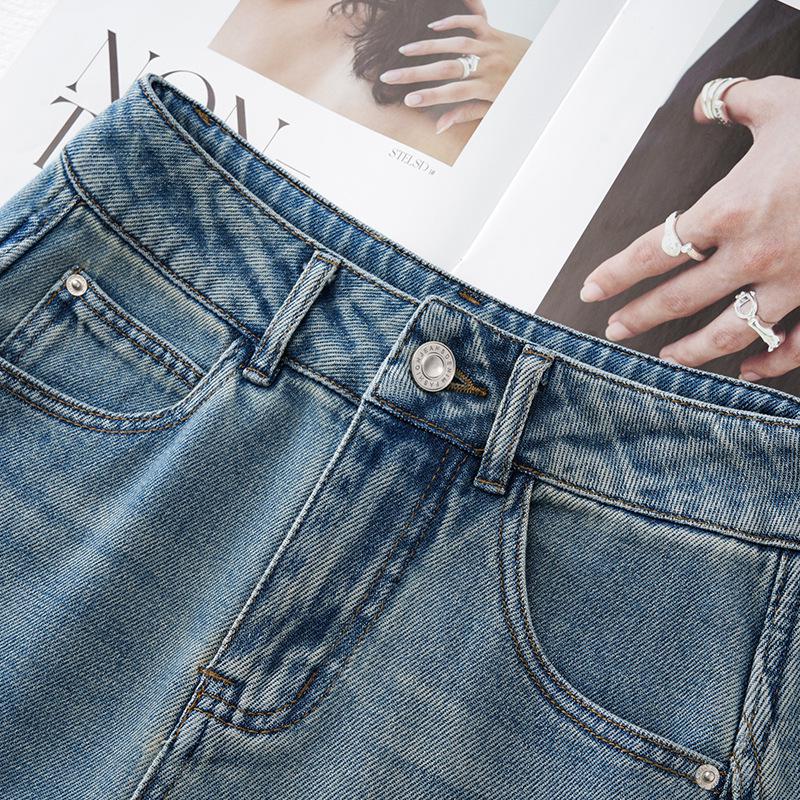 Dámské džíny s vysokým pasem, rovnými nohavicemi a volného střihu - Nové jaro 2025 banánové kalhoty