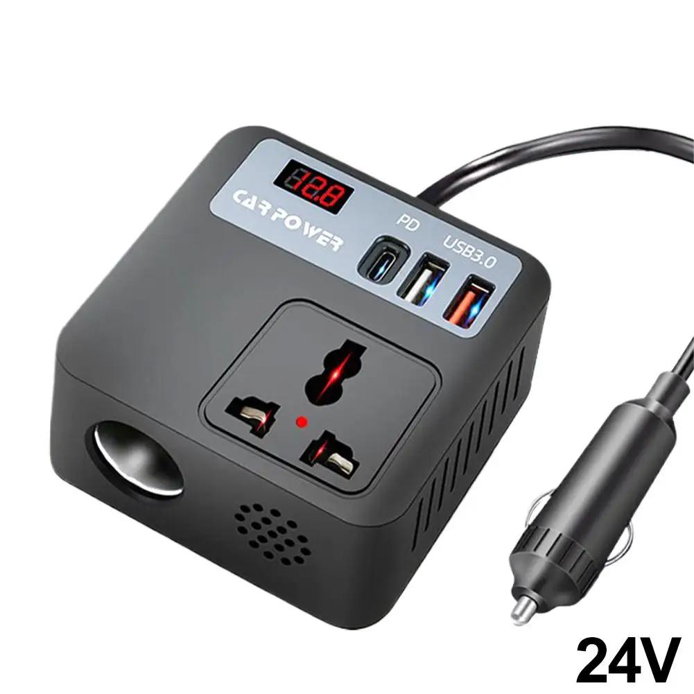 200W Car Power Inverter DC 12V/24V To AC 220V, Cube Socket with QC3.0 Fast USB Charger, for Car/Truck/Van Laptop Charging V6K7