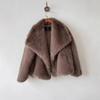 Womens Faux Fox Fur Coat With Oversized Collar Warm Winter Outerwear Street Style