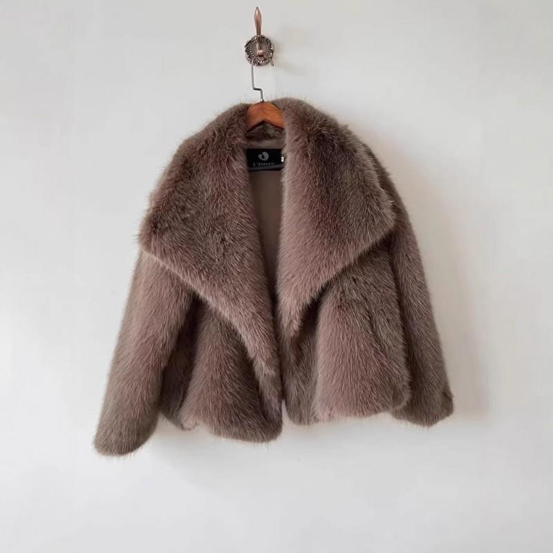 Womens Faux Fox Fur Coat With Oversized Collar Warm Winter Outerwear Street Style