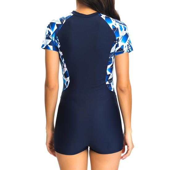 Surfing Stand Closure Collar Short Sleeve Monokini Swimwear