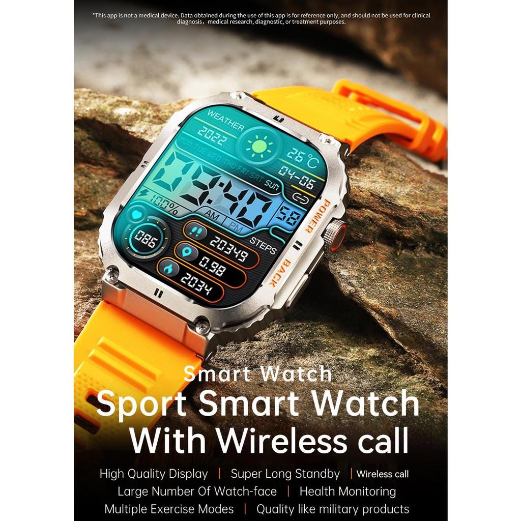 New Rugged Military Smart Watch Outdoor Sport Bracelet 1.96'' HD Display Sports Fitness AI Voice Smartwatch