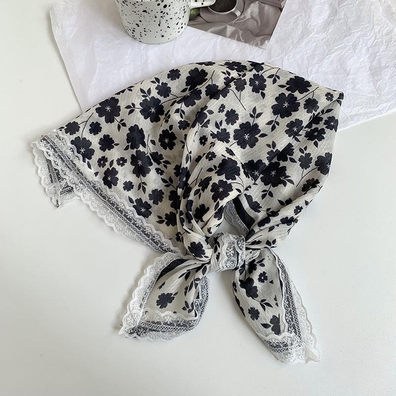 Silk Scarf Neck Small Square Scarf Lace Striped Cashew Nut Silk Scarf Spring and Summer Light Headscarf Headband Decorative Scarf