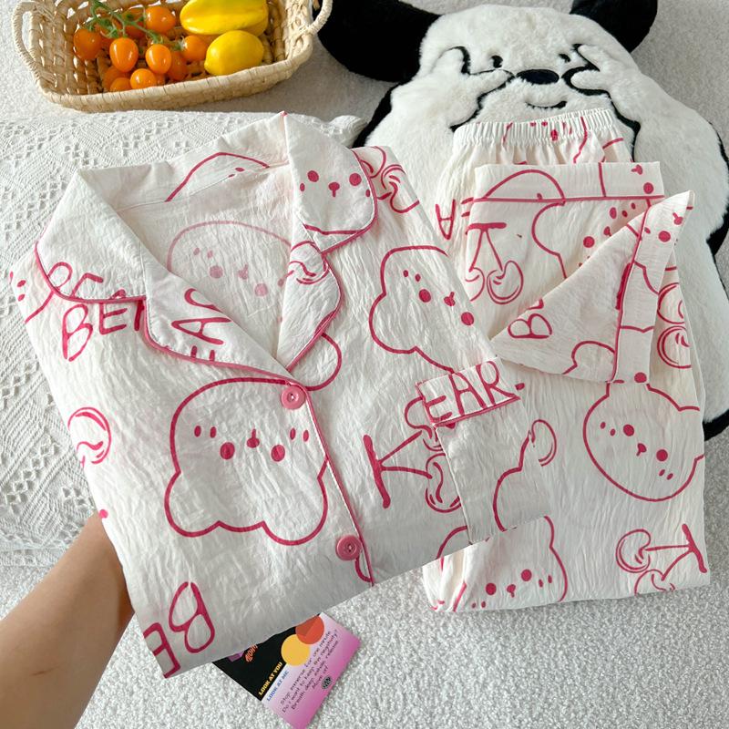 

Пижама из облачного хлопка женская летняя милый мишка высокая ценность можно носить на улице домашняя одежда с коротким рукавом комплект из двух предметов 2XL