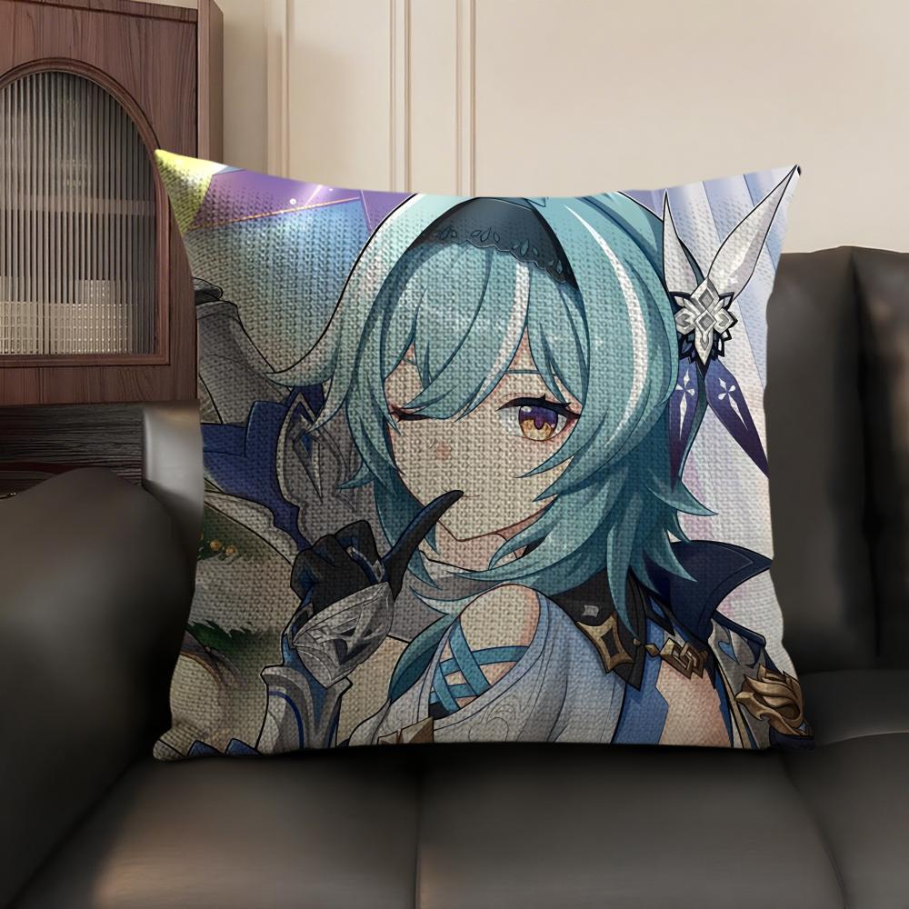 Eula Cute Genshin Impact Cushion Cover Natural Linen Organic Fabric Double-Sided Printing Sofa Home Decor Gift Pillow Case