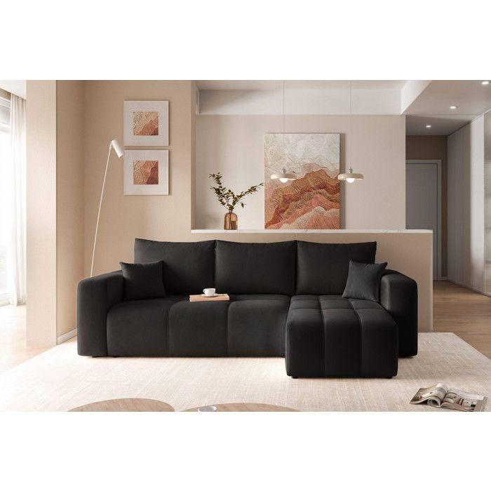 PEDRO Reversible corner sofa - 4 places - Convertible sofa with box - Velvet fabric - Anthracite
