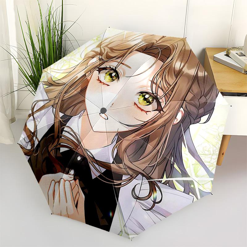 

1pc Outdoor Umbrella with Cute Anime Girl Design - Automatic Opening/Closing, Portable 3-Fold Design, 8-Bone Iron Frame - Perfect Gift for Fans,