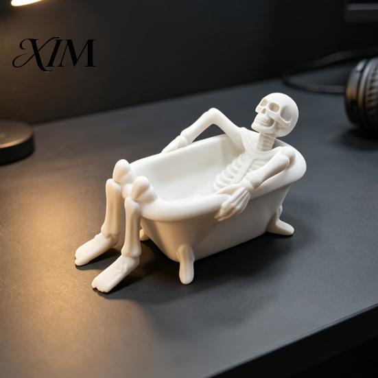 Articulated Skeleton Toy Realistic Bathtub Statue, Funny Scary Prank for Desk Haunted Holiday Party Supplies House Decor, Spooky Mini Skull
