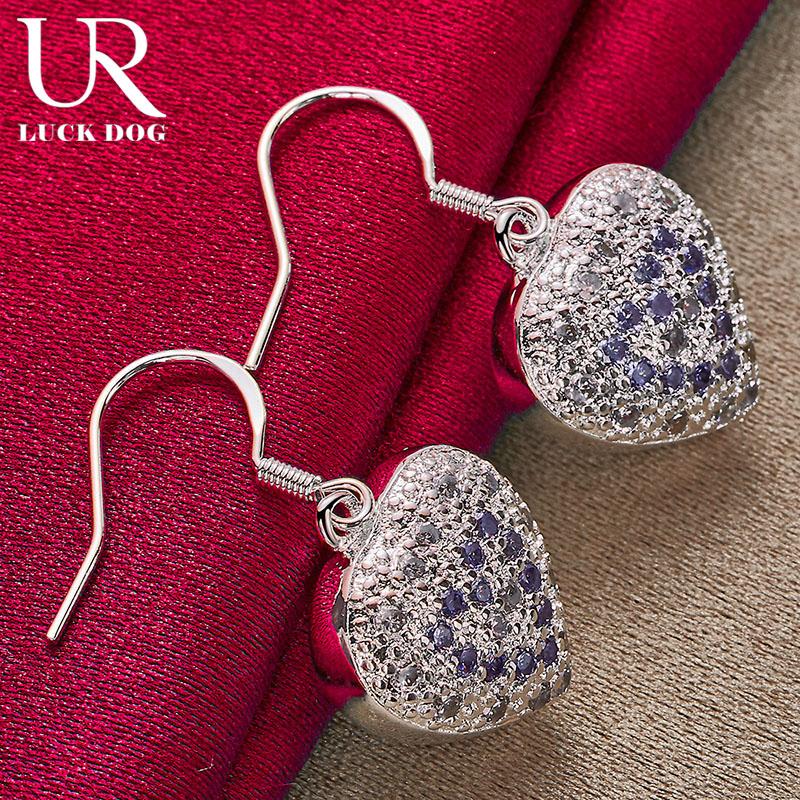 925 Sterling Silver Heart-shaped Purple AAA Zircon Piercing Earrings Fashionable Wedding Jewelry