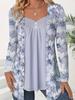 Autumn and Winter European and American Women's Clothing Fake Two-piece Printed Fashion Button-up Long-sleeved Top