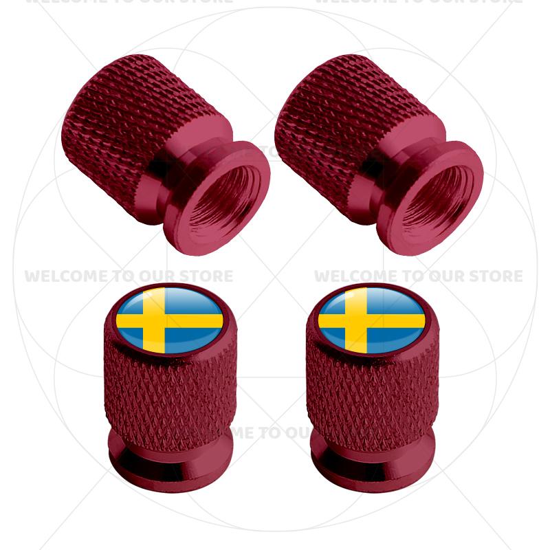 Für Schweden Schwedische Flagge Union Jack Großbritannien Flagge KDCM3 Emblem 4 Stück Aluminium Motorrad Auto Reifenventilkappen Radventil Staubkappen
