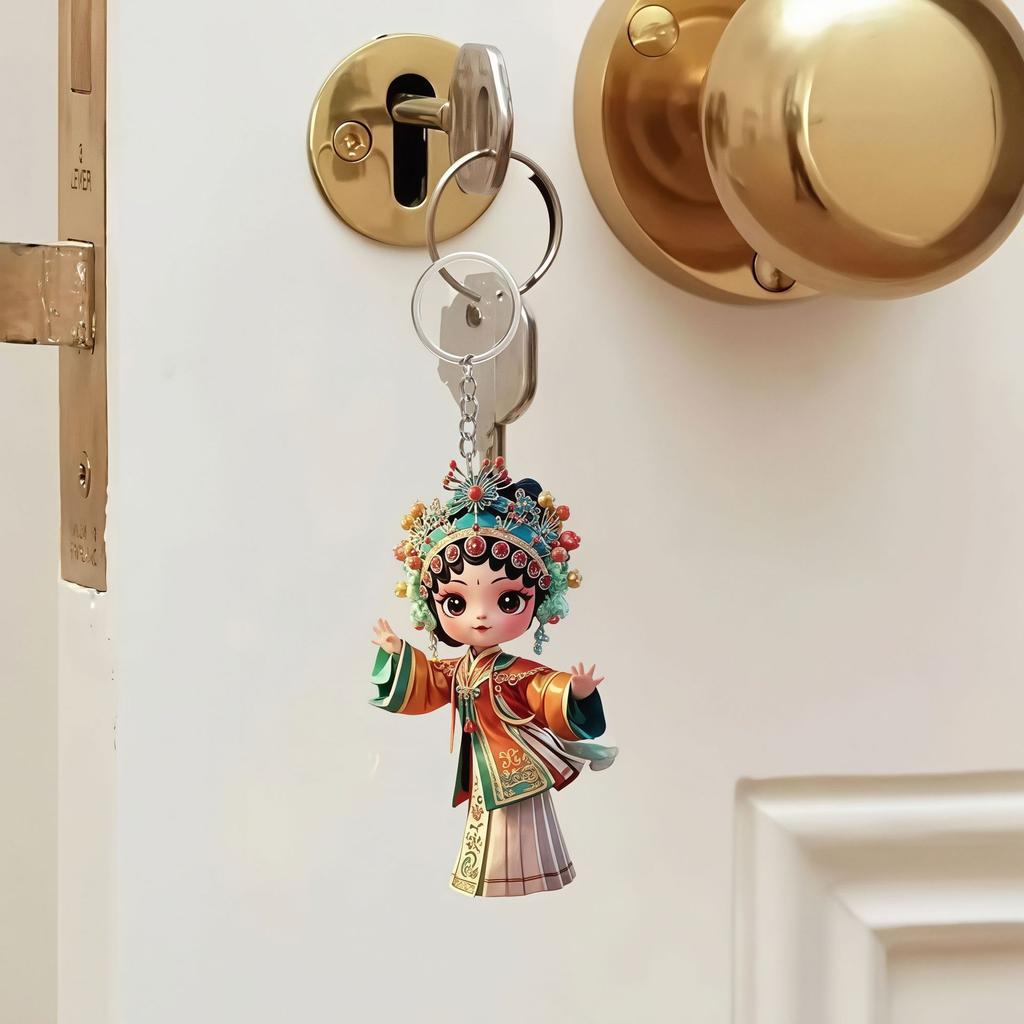 Flower Girl Chinese Peking Opera Pendant - Acrylic Character Costume Decorative Keychain for Theatre Use