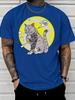 Tattooed Tough Cat Yellow Circle Skull Bubble Unisexs Tee Punk Animal Print Cotton Short Sleeve Loose Street Casual Daily Male Tops