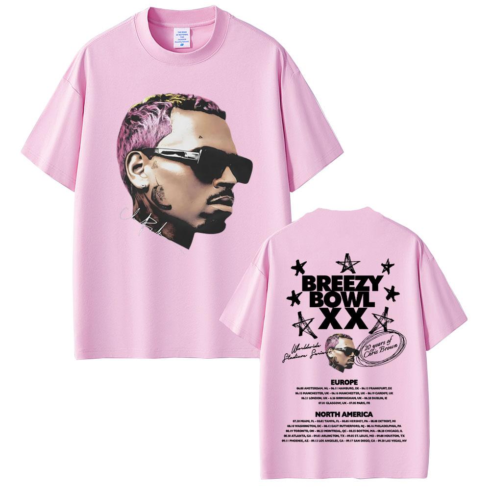 Rapper Chris Brown Breezy Bowl XX Tour 2025 TShirts Unisex Women Hip Hop Fashion Trend Fans Short Sleeve Casual Cotton T Shirts
