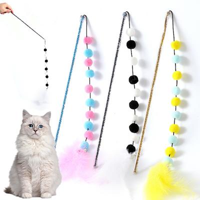 Acrylic Contrast Plush Ball Bell Feather Cat Teaser And Exerciser Cat Wand Pet Supplies Cat Funny Toys Cat Wand Toys For Indoor Cats